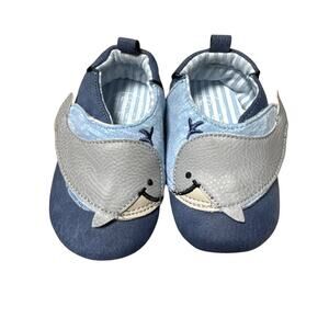 Baby/Toddler crib shoes, size 6-12 mos, Whales w/ Velcro closure